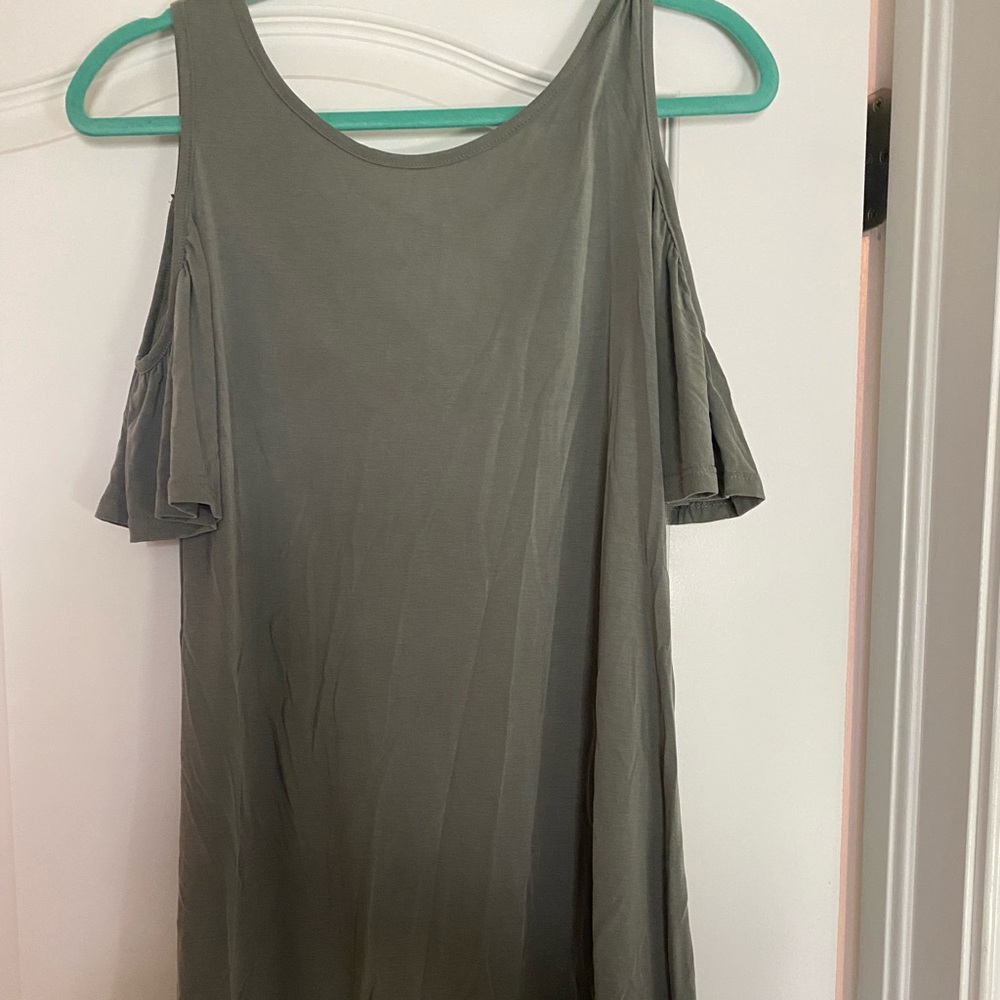 green, off the shoulder dress